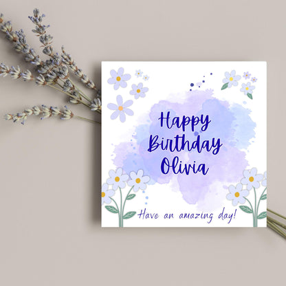 Personalised Birthday Card, Card for Sister, Girly Card, Choice of Colours, Card for Friend, Name Card, Happy Birthday