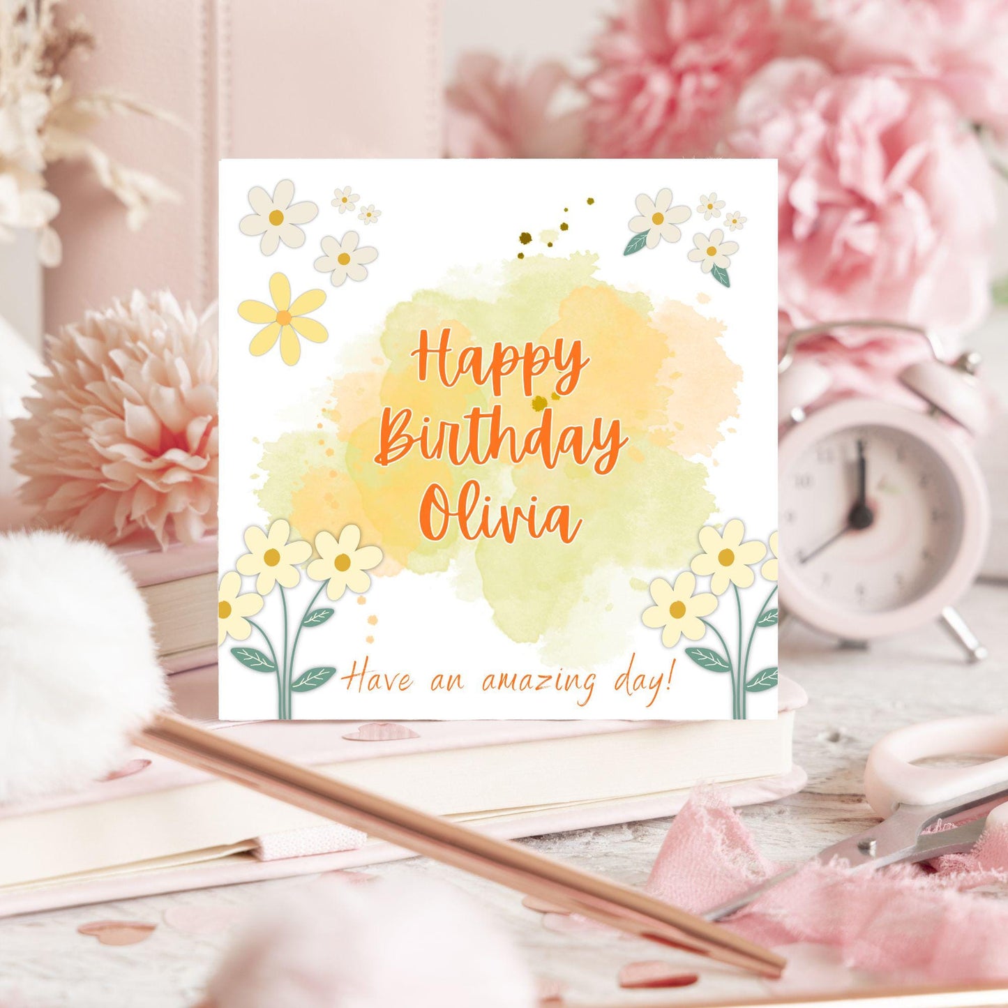Personalised Birthday Card, Card for Sister, Girly Card, Choice of Colours, Card for Friend, Name Card, Happy Birthday