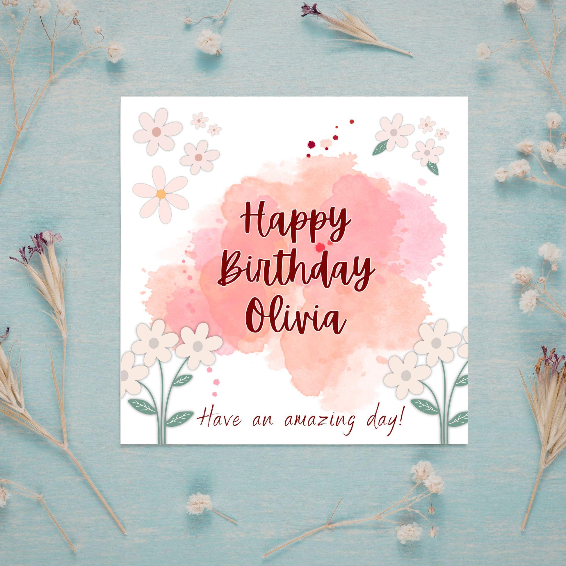 Personalised Birthday Card, Card for Sister, Girly Card, Choice of Colours, Card for Friend, Name Card, Happy Birthday