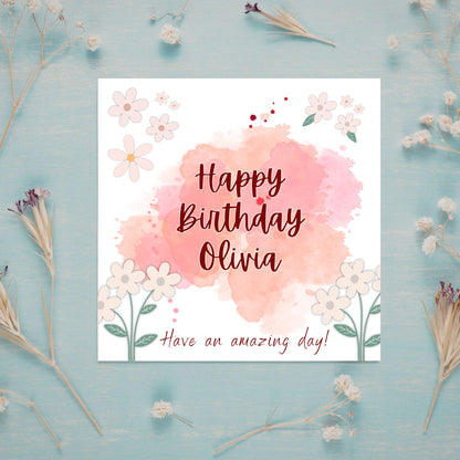 Personalised Birthday Card, Card for Sister, Girly Card, Choice of Colours, Card for Friend, Name Card, Happy Birthday