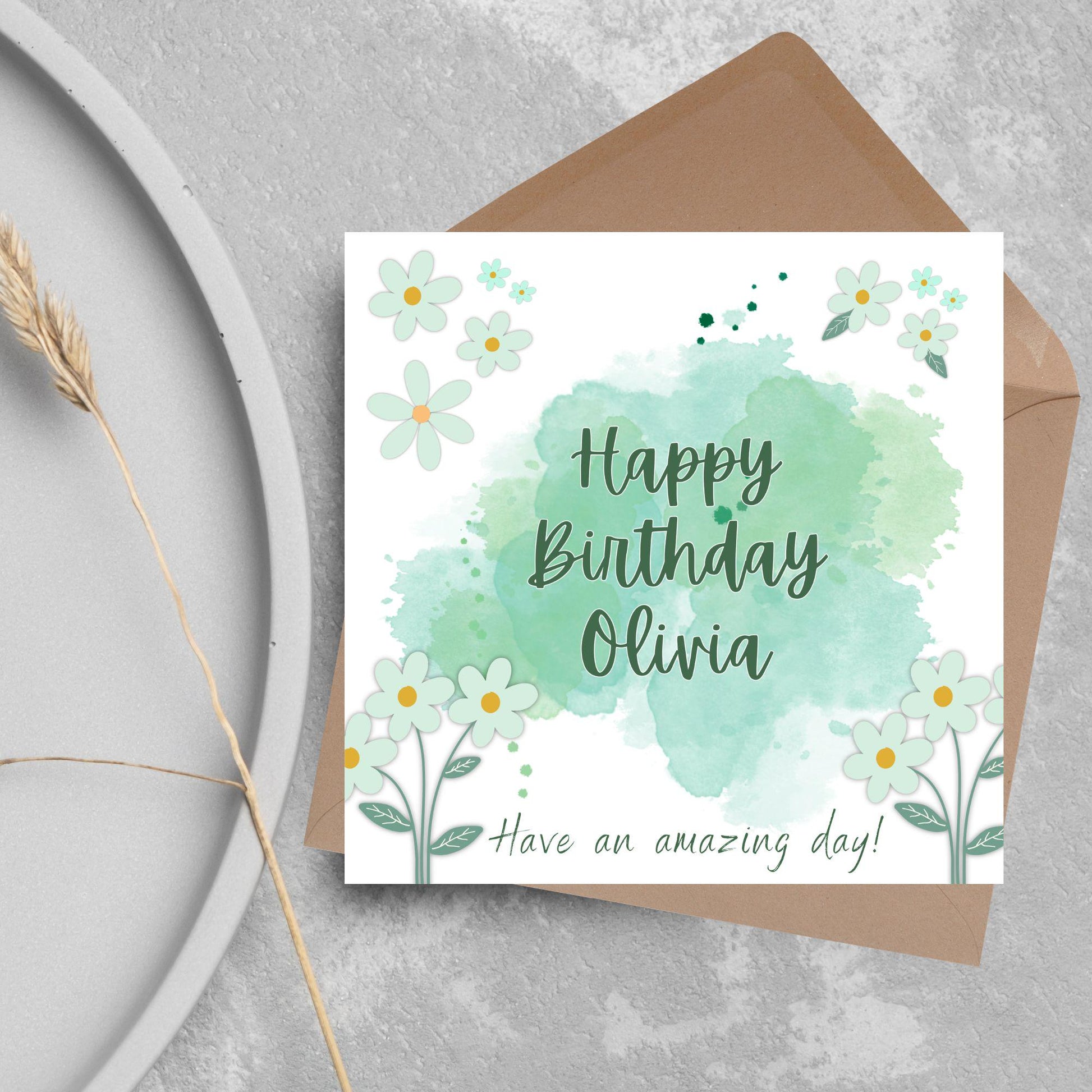 Personalised Birthday Card, Card for Sister, Girly Card, Choice of Colours, Card for Friend, Name Card, Happy Birthday