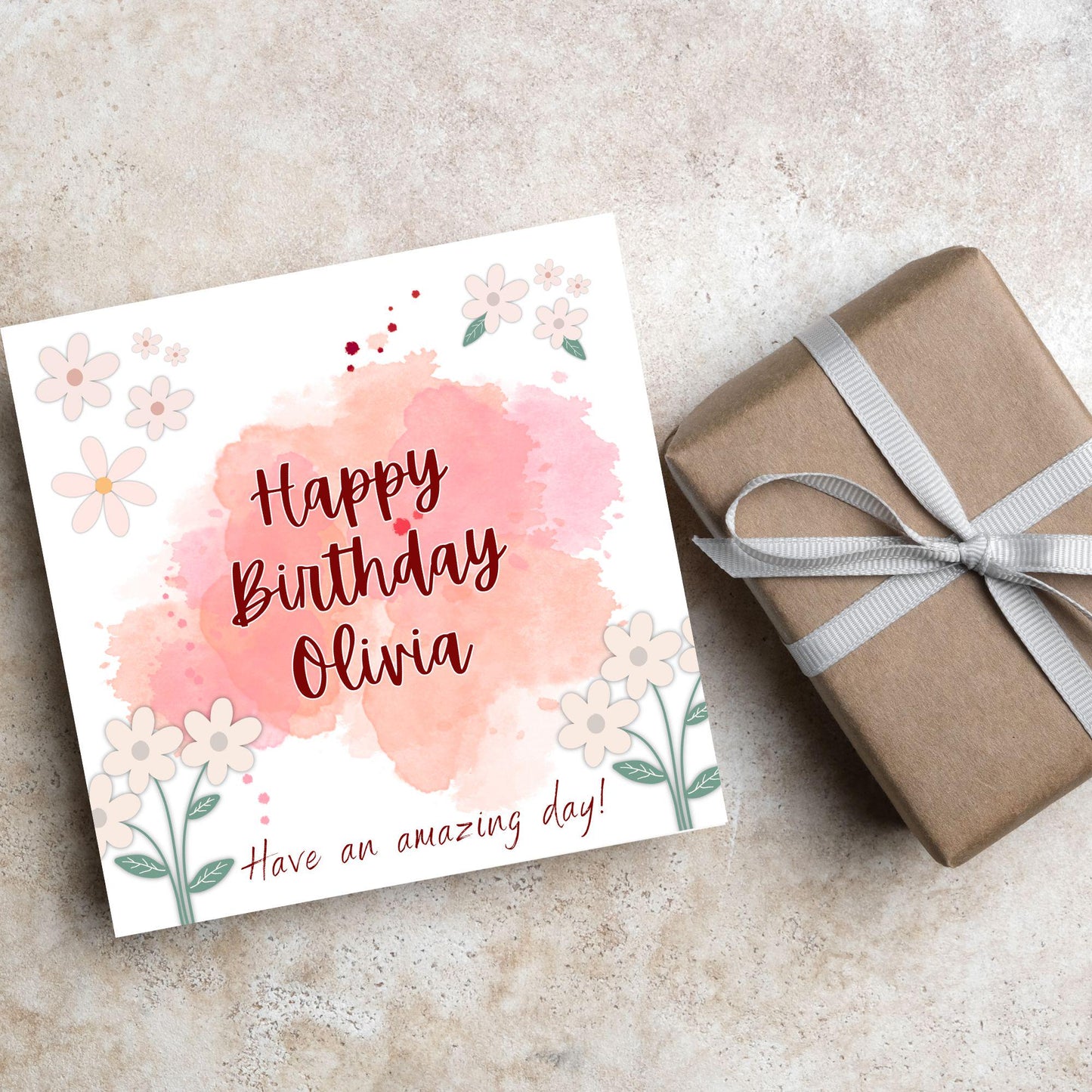 Personalised Birthday Card, Card for Sister, Girly Card, Choice of Colours, Card for Friend, Name Card, Happy Birthday