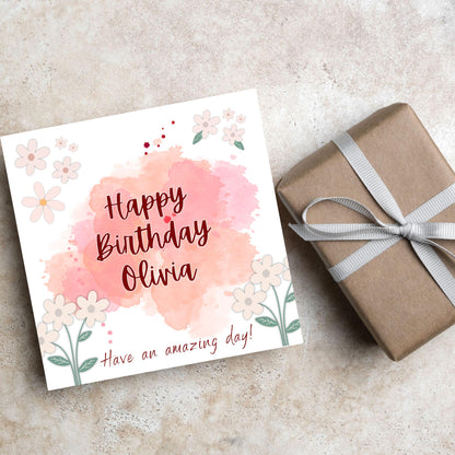Personalised Birthday Card, Card for Sister, Girly Card, Choice of Colours, Card for Friend, Name Card, Happy Birthday