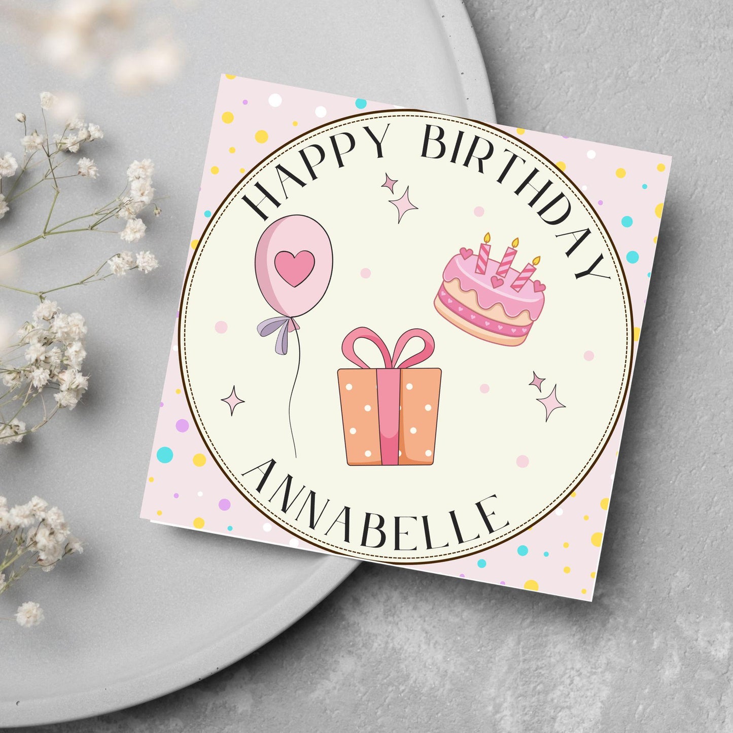 Personalised Birthday Card, Sister, Friend, Name, Choice of Colours