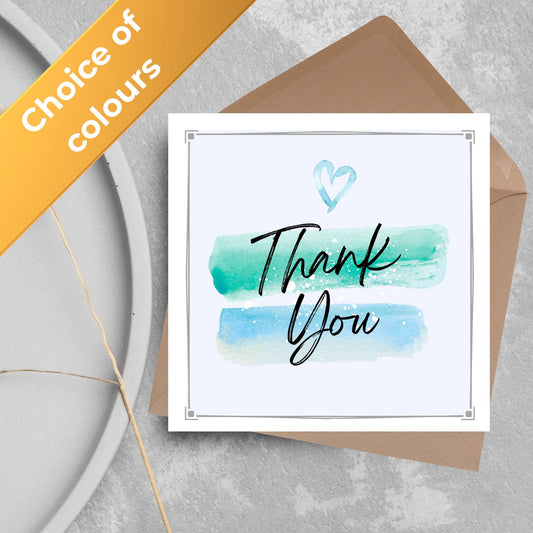 Thank You Card, Multiple Colour Options, Thanks card for Friend, Gratititude, Watercolour Design