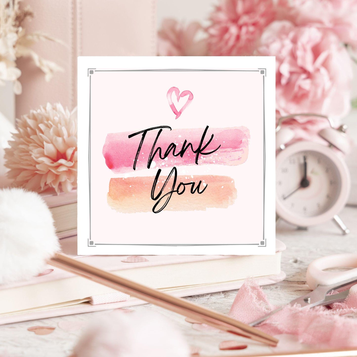 Thank You Card, Multiple Colour Options, Thanks card for Friend, Gratititude, Watercolour Design