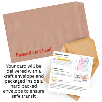 Personalised Funny Amazon Review Birthday Card, For Mum, Sister, Brother, Dad, Uncle, Aunt, Friend