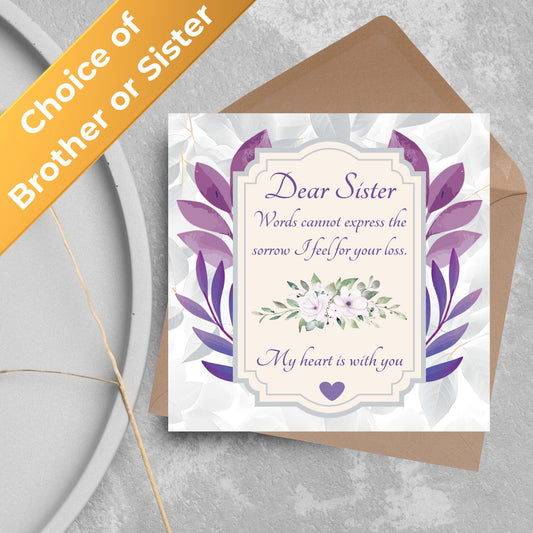 Sorry for Your Loss Card for Sister, For Brother, Bereavement Card, Sympathy Card, Card for Loss, Condolences Card