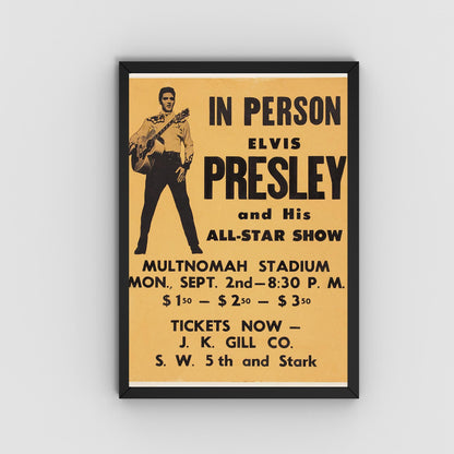 Elvis Presley Wall Art, Vintage Style Show Poster, A4 Print, 50's Decor