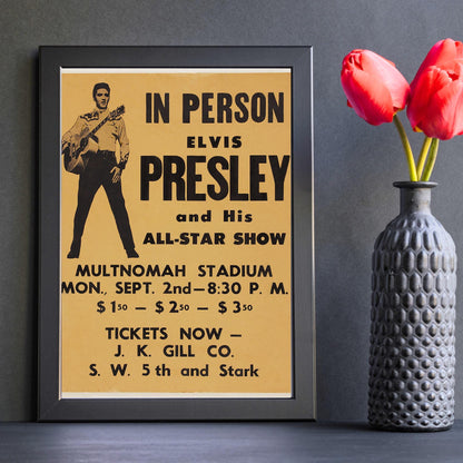 Elvis Presley Wall Art, Vintage Style Show Poster, A4 Print, 50's Decor