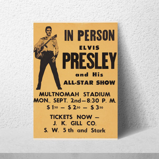 Elvis Presley Wall Art, Vintage Style Show Poster, A4 Print, 50's Decor