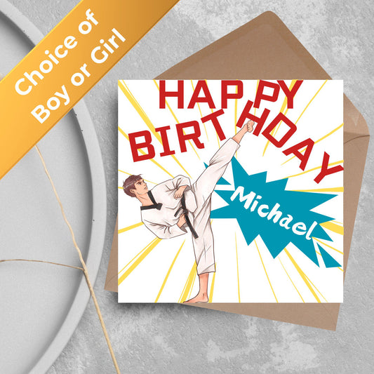 Personalised Karate Birthday Card, Taekwondo, Card for Boy or Girl, Custom Birthday Card, Personalised Name Card, Martial Arts