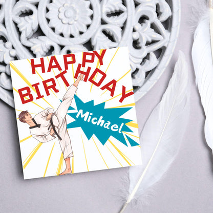 Personalised Karate Birthday Card, Taekwondo, Card for Boy or Girl, Custom Birthday Card, Personalised Name Card, Martial Arts