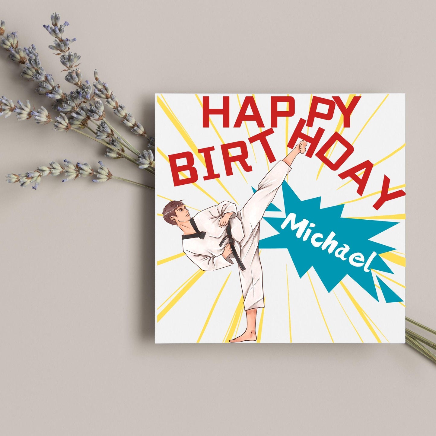 Personalised Karate Birthday Card, Taekwondo, Card for Boy or Girl, Custom Birthday Card, Personalised Name Card, Martial Arts