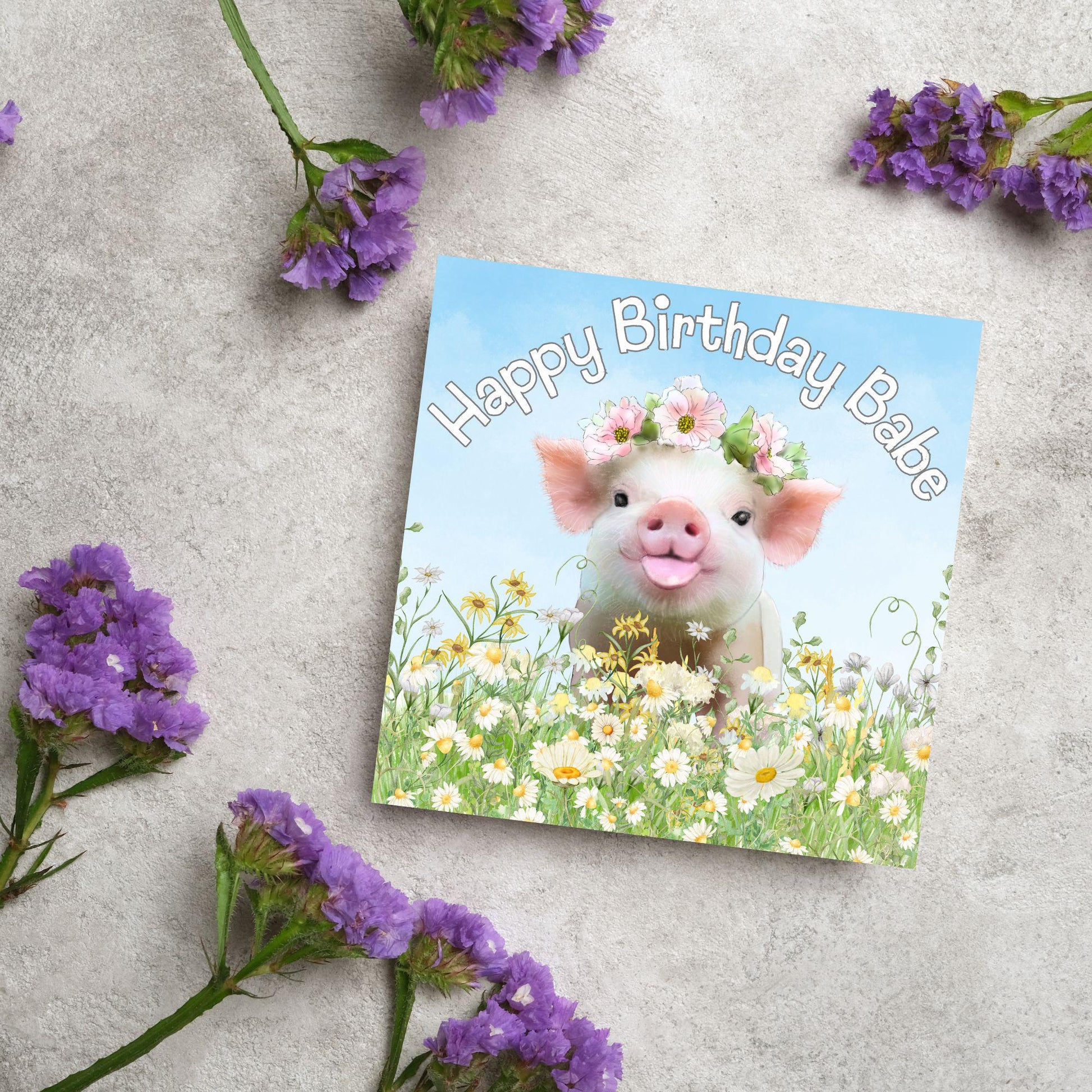 Pig Birthday Card for Girlfriend, For Wife, Piglet Card, Happy Birthday Babe, Cute Pig Lover Gift