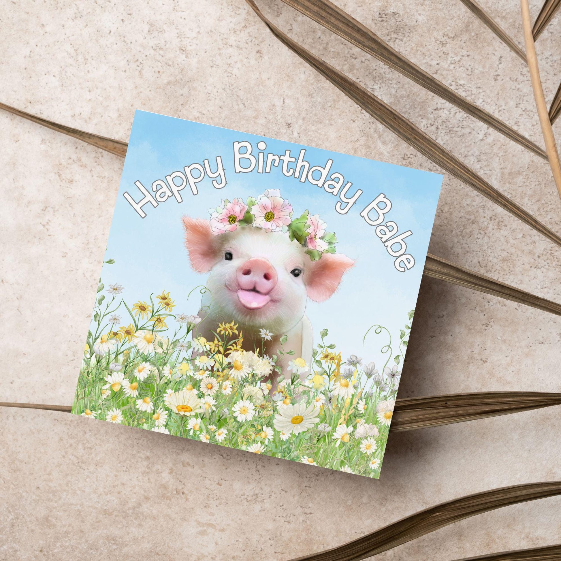 Pig Birthday Card for Girlfriend, For Wife, Piglet Card, Happy Birthday Babe, Cute Pig Lover Gift