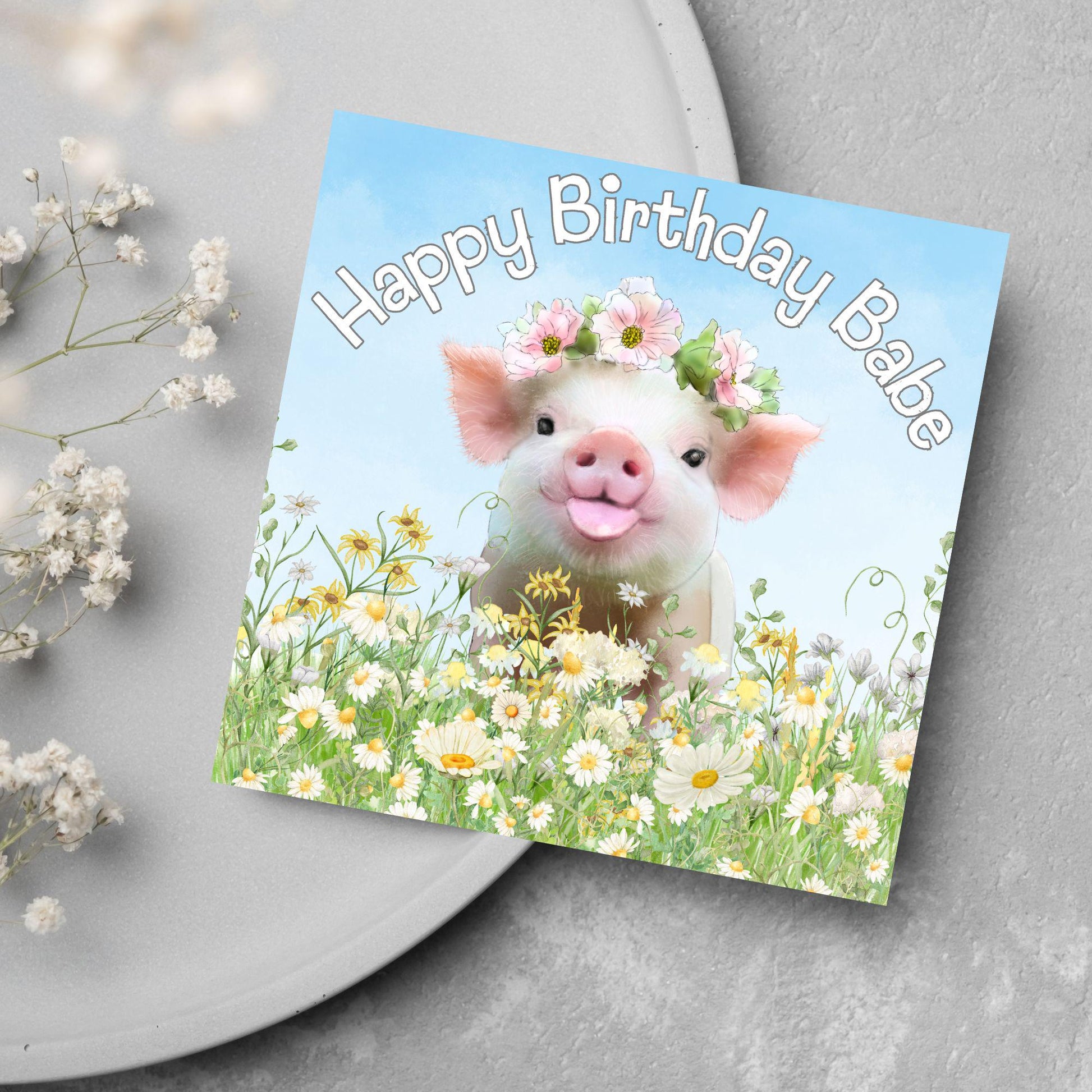 Pig Birthday Card for Girlfriend, For Wife, Piglet Card, Happy Birthday Babe, Cute Pig Lover Gift