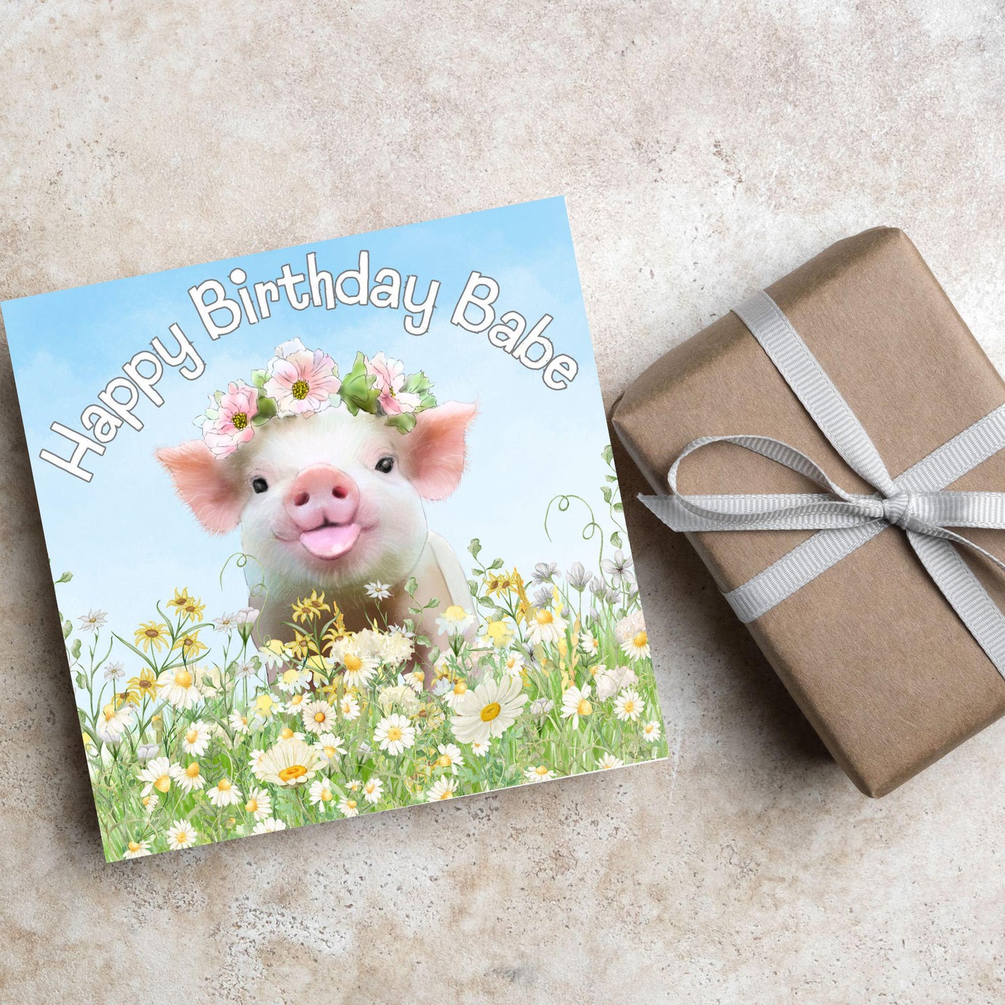 Pig Birthday Card for Girlfriend, For Wife, Piglet Card, Happy Birthday Babe, Cute Pig Lover Gift