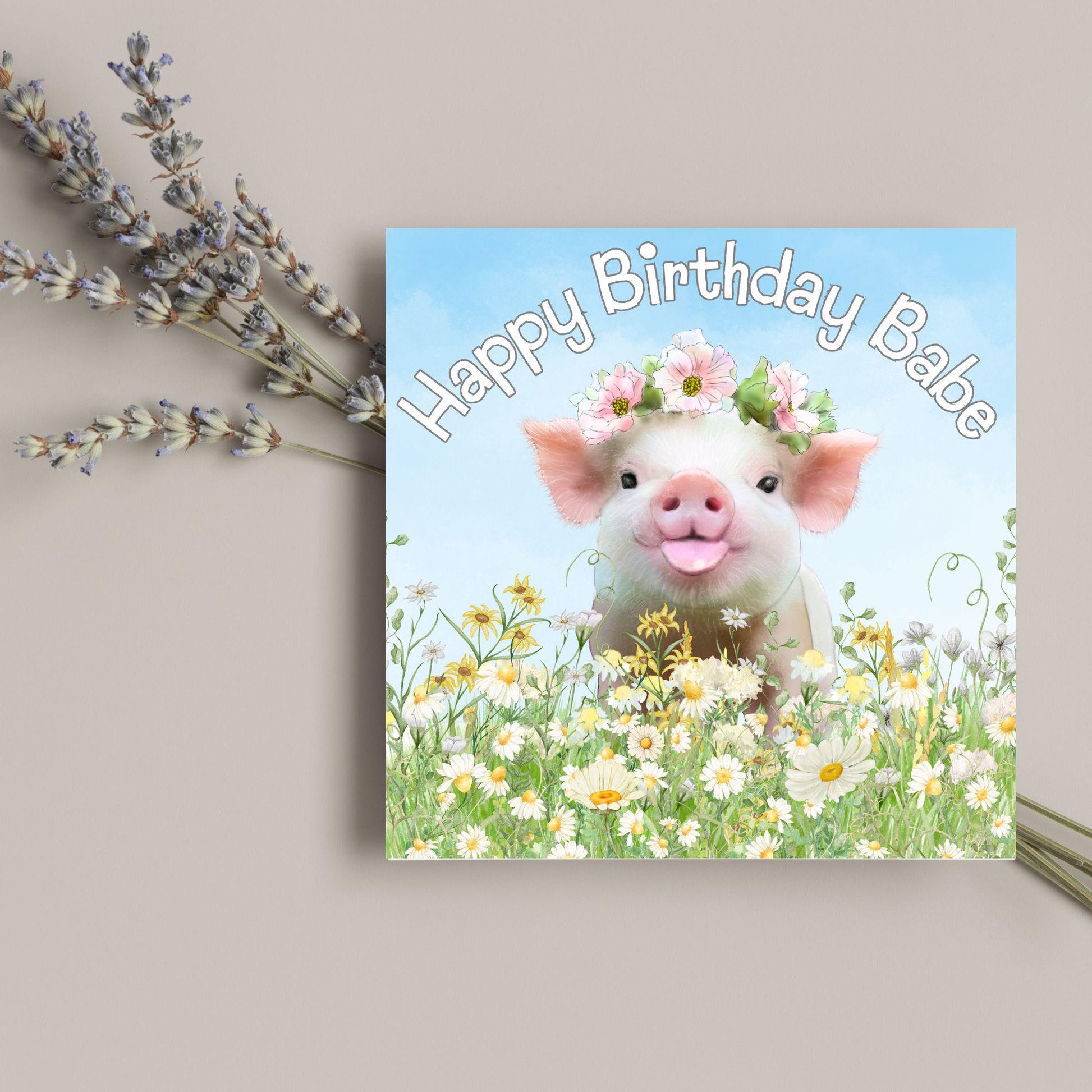 Pig Birthday Card for Girlfriend, For Wife, Piglet Card, Happy Birthday Babe, Cute Pig Lover Gift