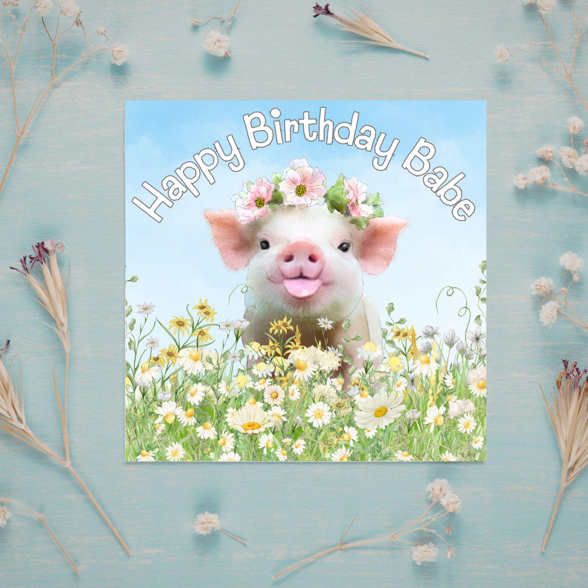 Pig Birthday Card for Girlfriend, For Wife, Piglet Card, Happy Birthday Babe, Cute Pig Lover Gift