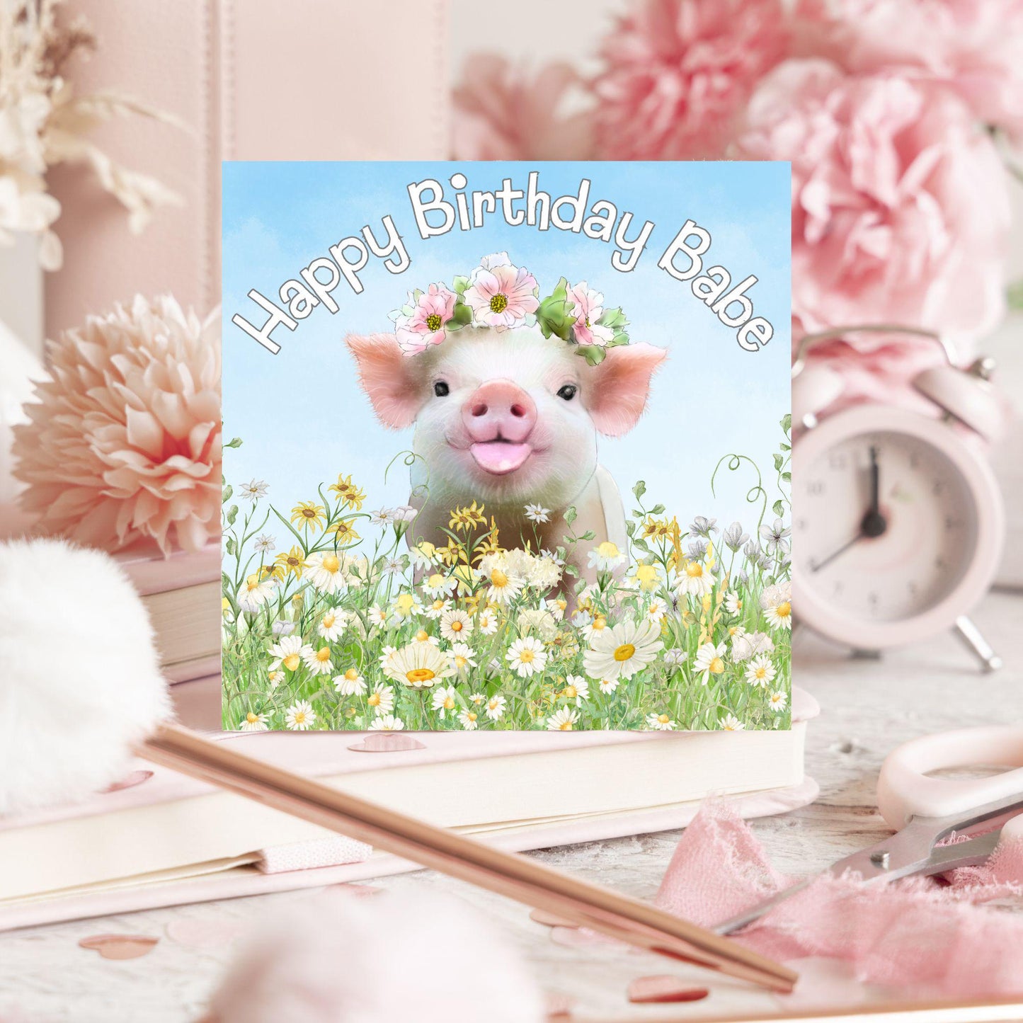 Pig Birthday Card for Girlfriend, For Wife, Piglet Card, Happy Birthday Babe, Cute Pig Lover Gift