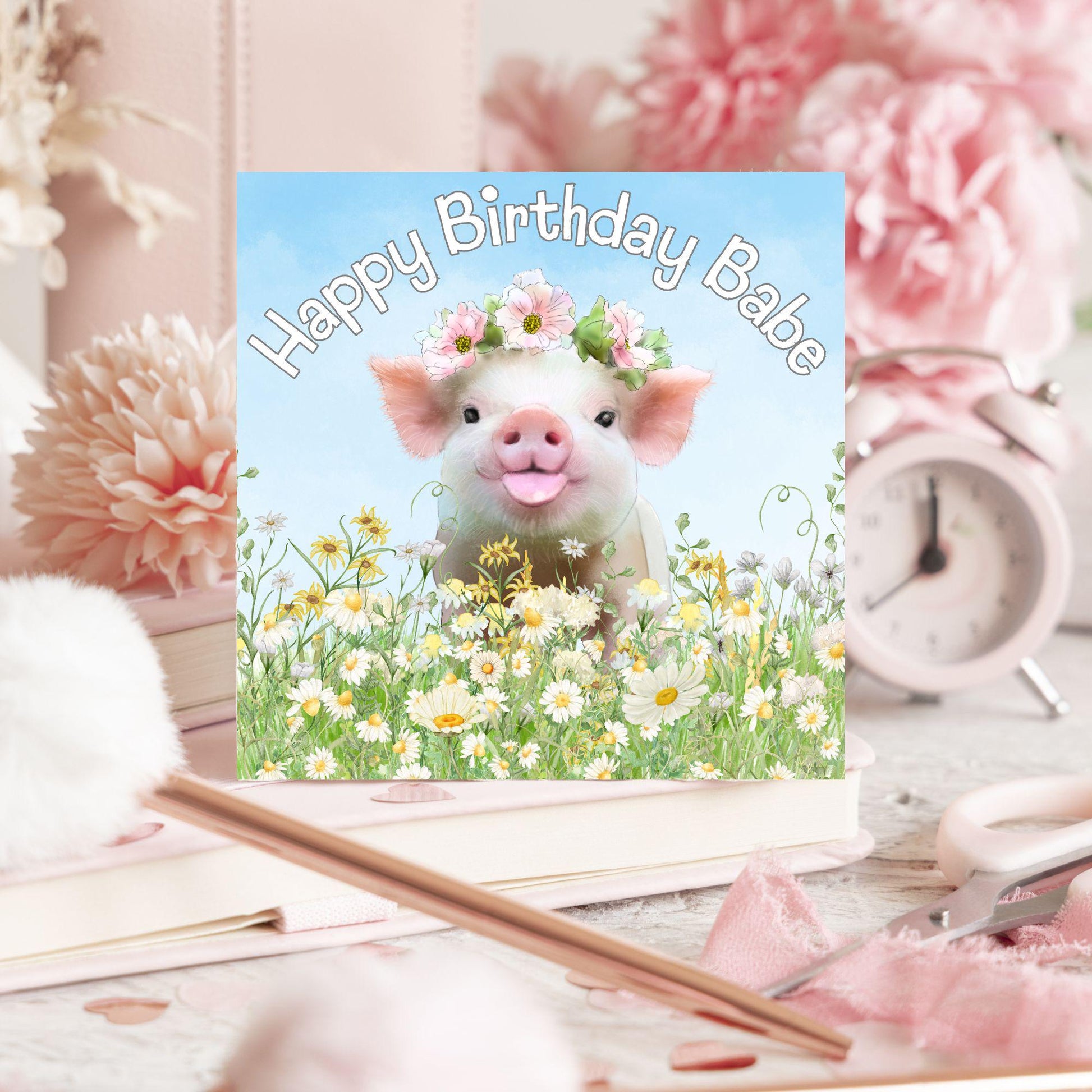Pig Birthday Card for Girlfriend, For Wife, Piglet Card, Happy Birthday Babe, Cute Pig Lover Gift