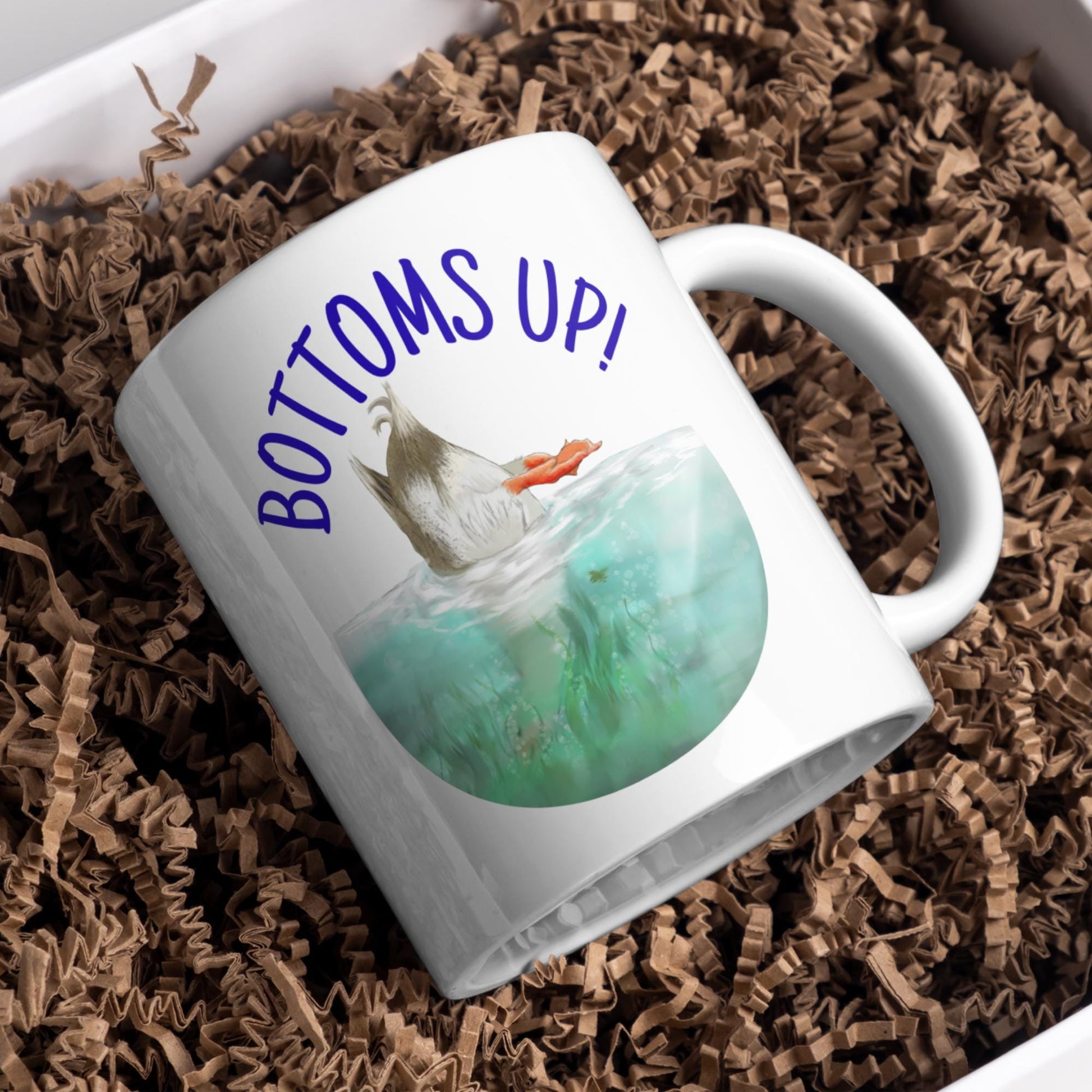 Duck Design Mug, Bottoms Up, Gift for Duck Lover, Coffee Cup, Ornithologist Mug