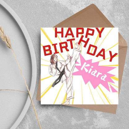 Personalised Karate Birthday Card, Taekwondo, Card for Boy or Girl, Custom Birthday Card, Personalised Name Card, Martial Arts