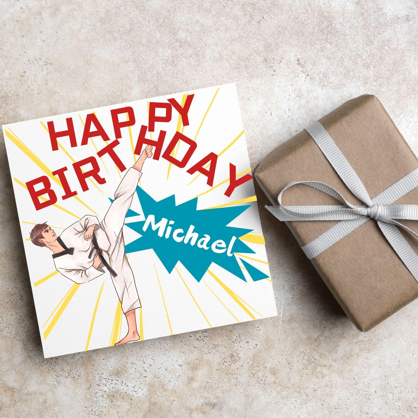 Personalised Karate Birthday Card, Taekwondo, Card for Boy or Girl, Custom Birthday Card, Personalised Name Card, Martial Arts