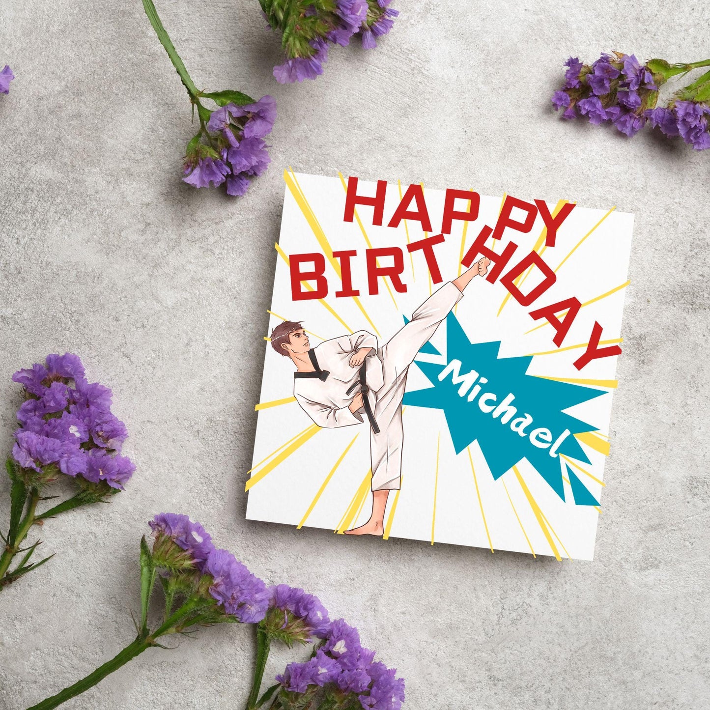 Personalised Karate Birthday Card, Taekwondo, Card for Boy or Girl, Custom Birthday Card, Personalised Name Card, Martial Arts