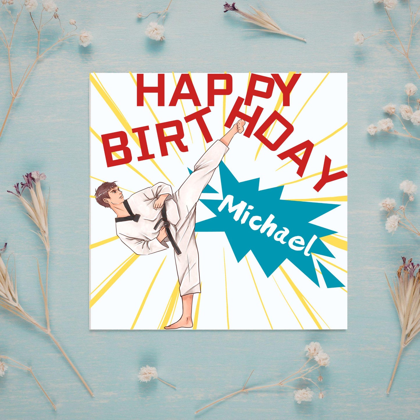 Personalised Karate Birthday Card, Taekwondo, Card for Boy or Girl, Custom Birthday Card, Personalised Name Card, Martial Arts