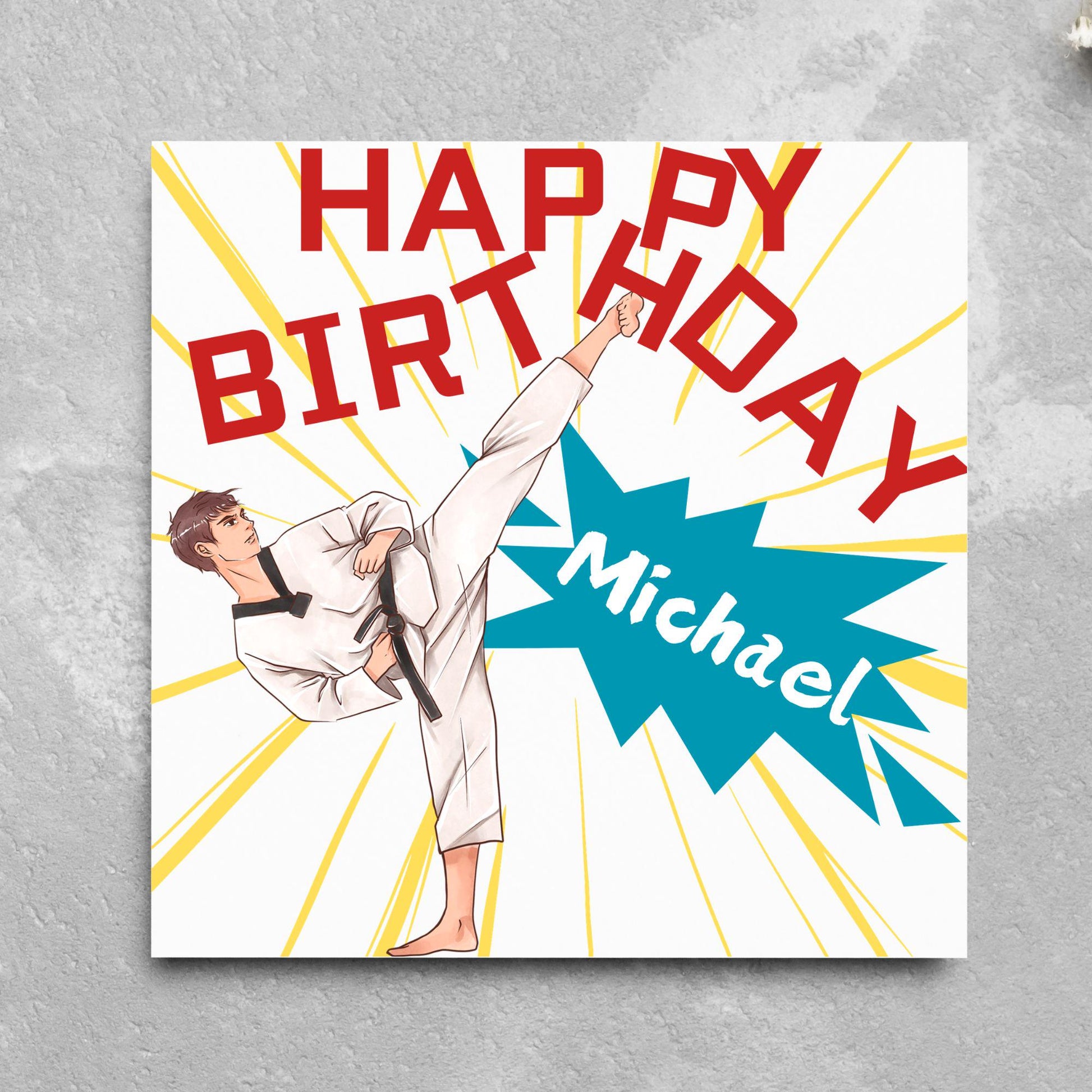 Personalised Karate Birthday Card, Taekwondo, Card for Boy or Girl, Custom Birthday Card, Personalised Name Card, Martial Arts