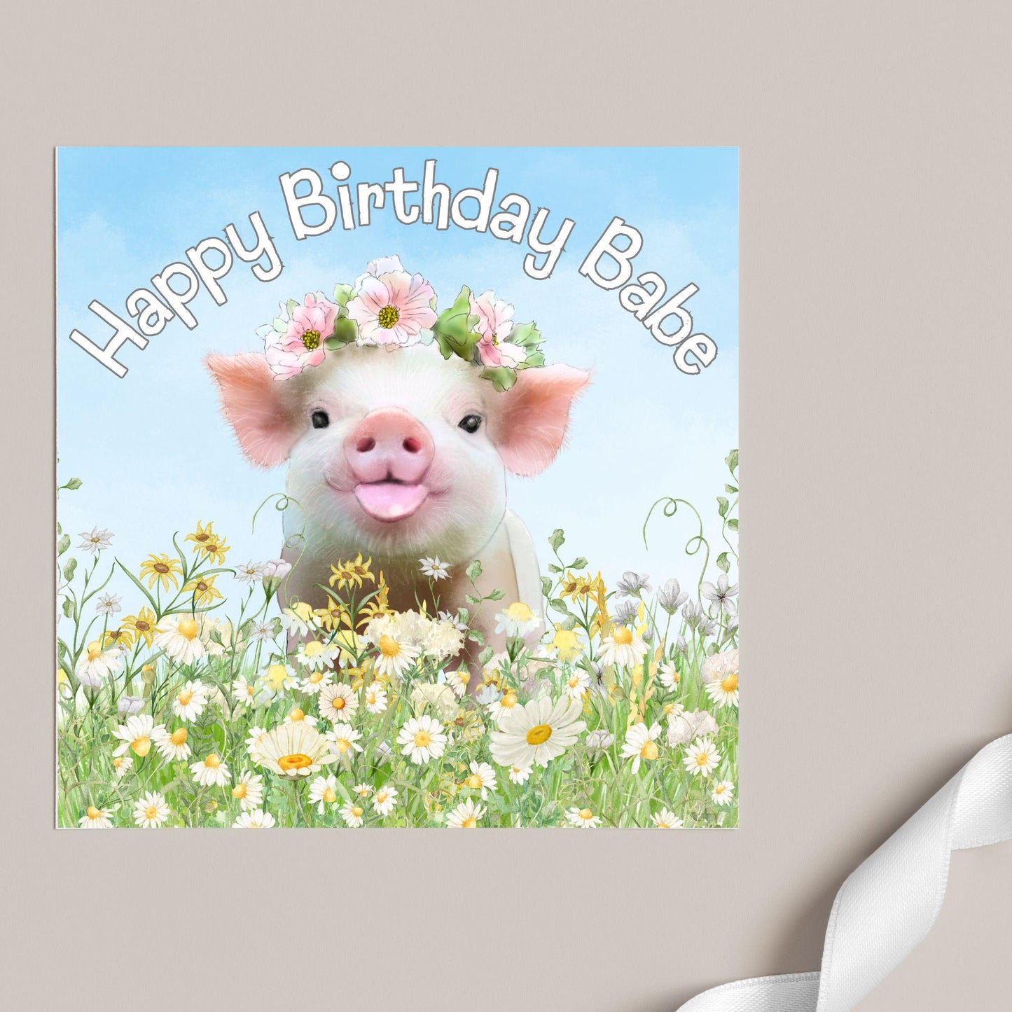 Pig Birthday Card for Girlfriend, For Wife, Piglet Card, Happy Birthday Babe, Cute Pig Lover Gift