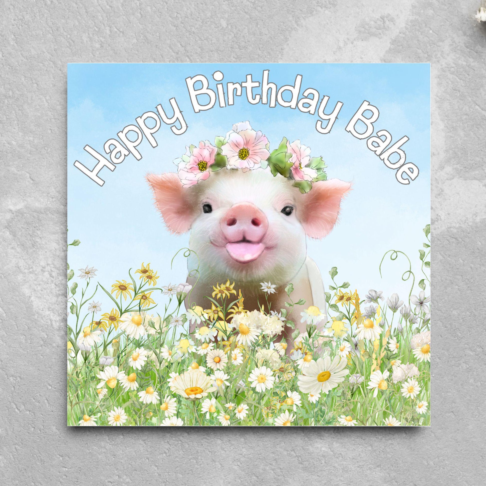 Pig Birthday Card for Girlfriend, For Wife, Piglet Card, Happy Birthday Babe, Cute Pig Lover Gift