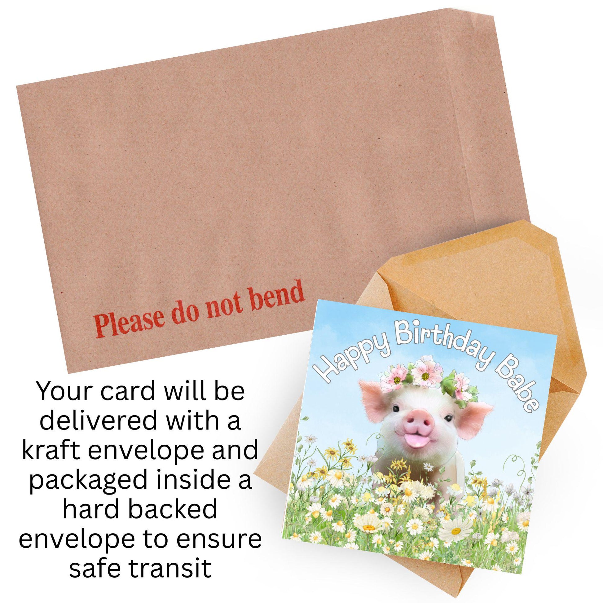 Pig Birthday Card for Girlfriend, For Wife, Piglet Card, Happy Birthday Babe, Cute Pig Lover Gift