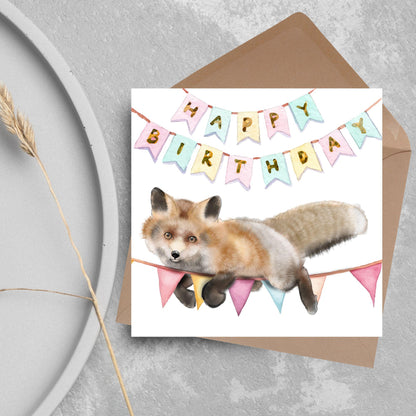 Fox Birthday Card, Cute Card for Fox Lovers, British Wildlife, Watercolour Fox, Birthday Card for Her, For Him