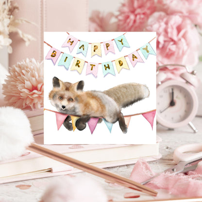 Fox Birthday Card, Cute Card for Fox Lovers, British Wildlife, Watercolour Fox, Birthday Card for Her, For Him