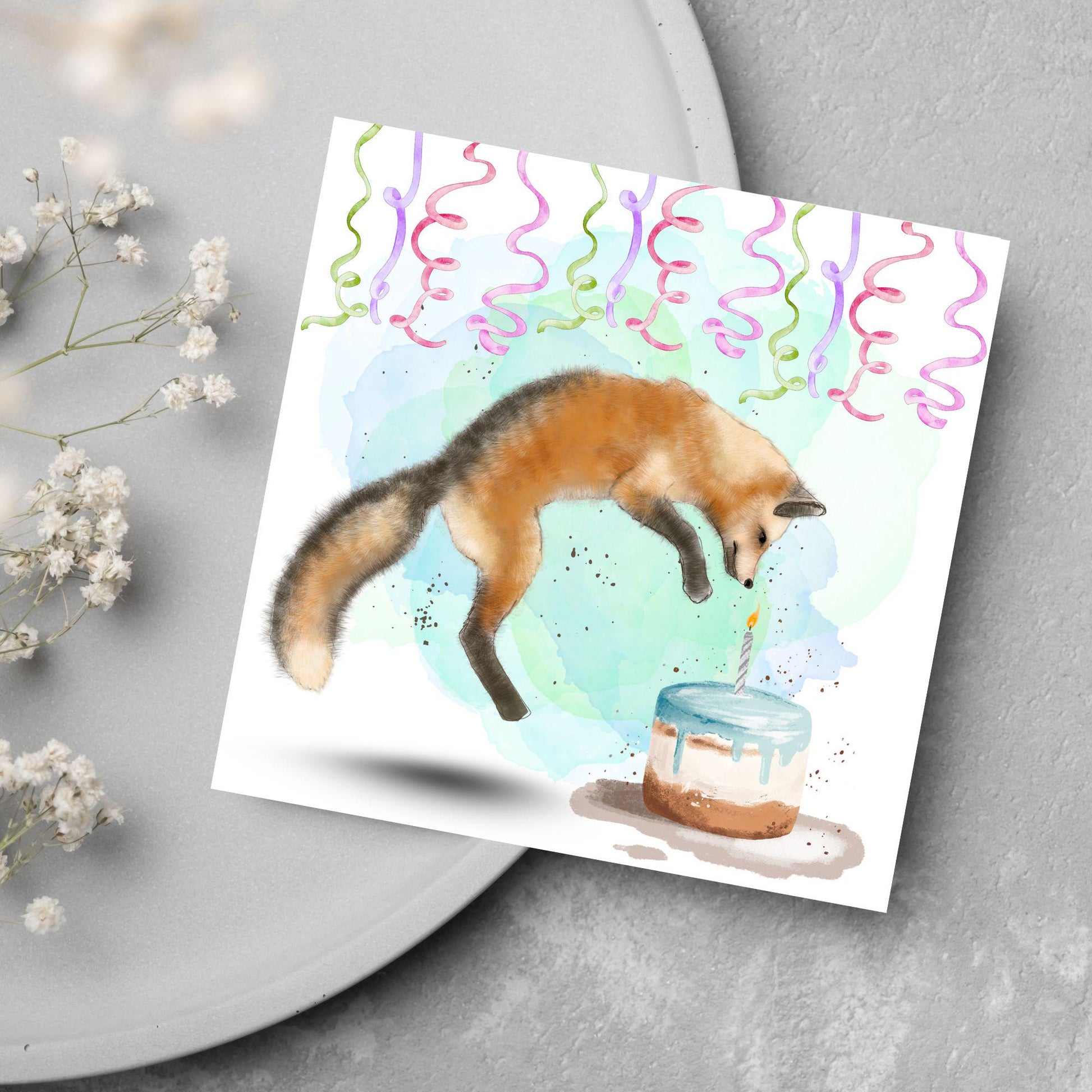 Fox Birthday Card, Cute Card for Fox Lovers, British Wildlife, Watercolour Fox, Birthday Card for Her, For Him