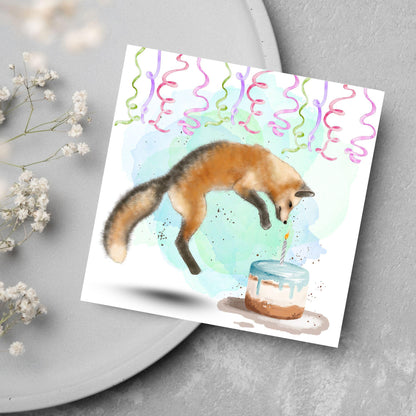 Fox Birthday Card, Cute Card for Fox Lovers, British Wildlife, Watercolour Fox, Birthday Card for Her, For Him