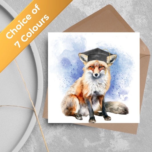 Graduation Card, Lucky the Fox Congratulations Card for University Graduates, Card for Him, Card for Her, Fox Lover, Choice of Colours