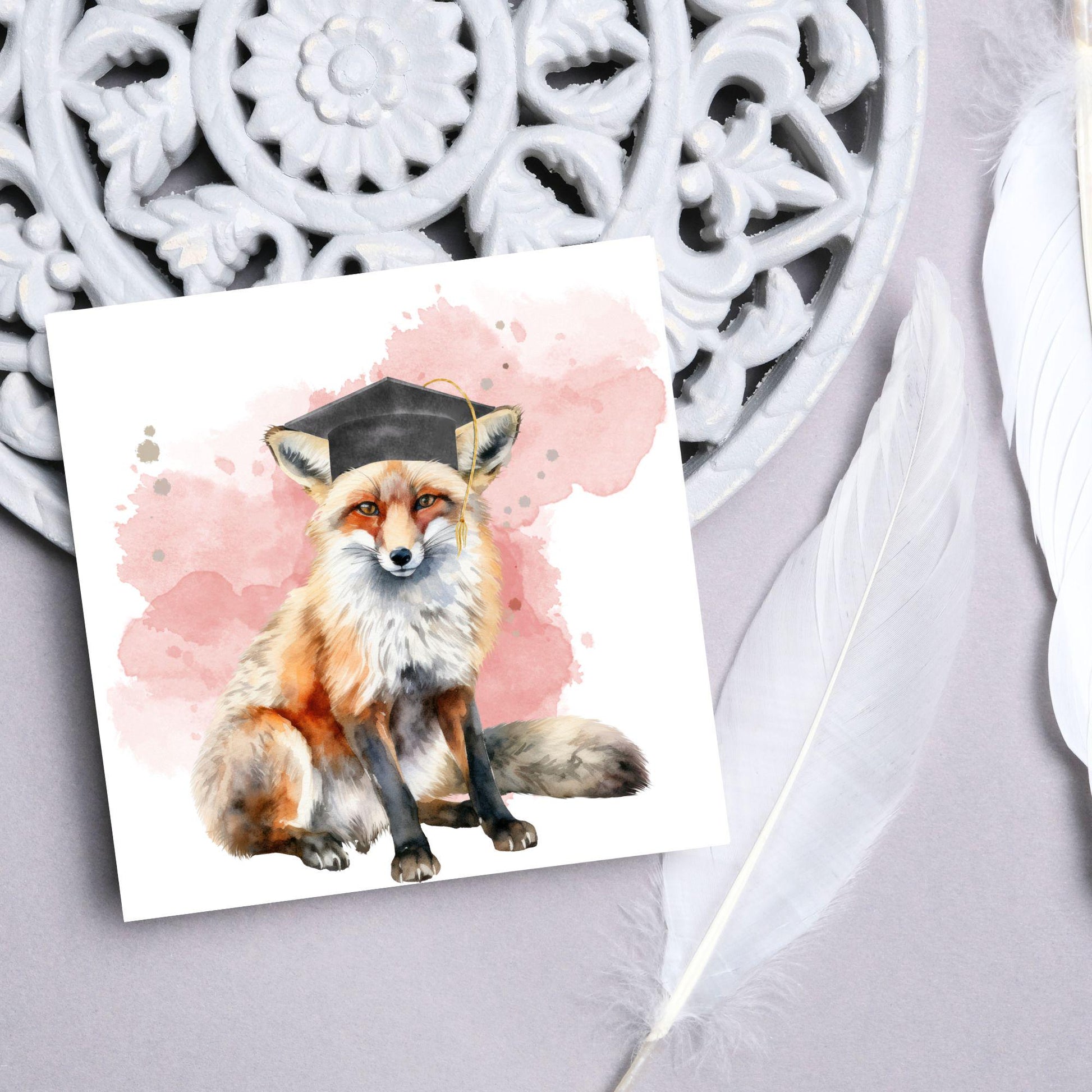 Graduation Card, Lucky the Fox Congratulations Card for University Graduates, Card for Him, Card for Her, Fox Lover, Choice of Colours