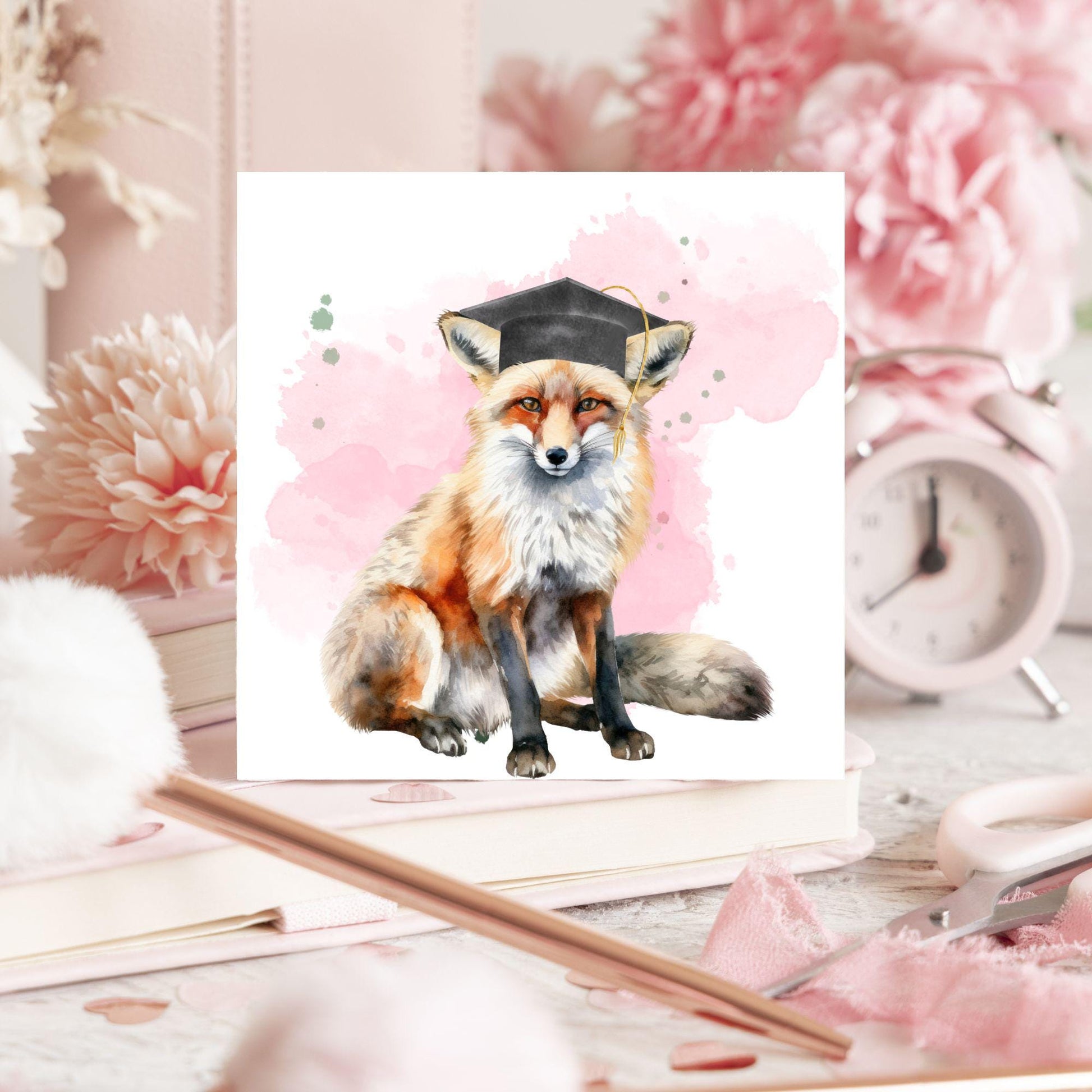Graduation Card, Lucky the Fox Congratulations Card for University Graduates, Card for Him, Card for Her, Fox Lover, Choice of Colours