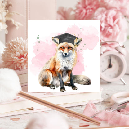 Graduation Card, Lucky the Fox Congratulations Card for University Graduates, Card for Him, Card for Her, Fox Lover, Choice of Colours