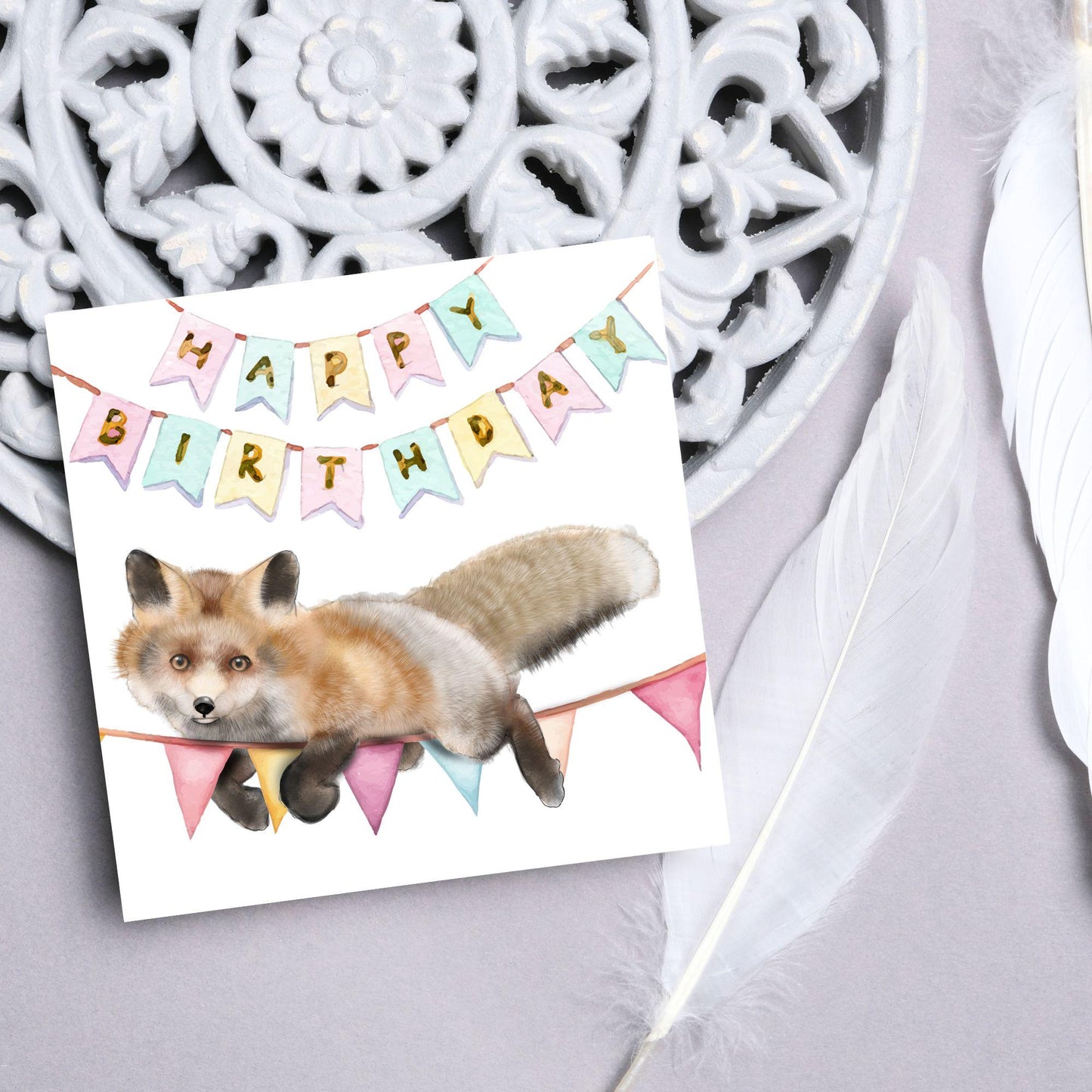 Fox Birthday Card, Cute Card for Fox Lovers, British Wildlife, Watercolour Fox, Birthday Card for Her, For Him