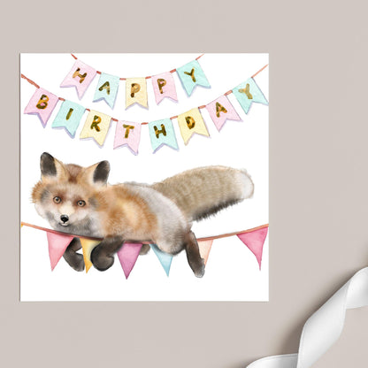 Fox Birthday Card, Cute Card for Fox Lovers, British Wildlife, Watercolour Fox, Birthday Card for Her, For Him