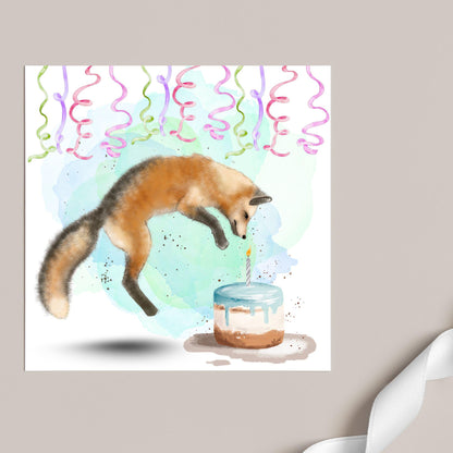 Fox Birthday Card, Cute Card for Fox Lovers, British Wildlife, Watercolour Fox, Birthday Card for Her, For Him