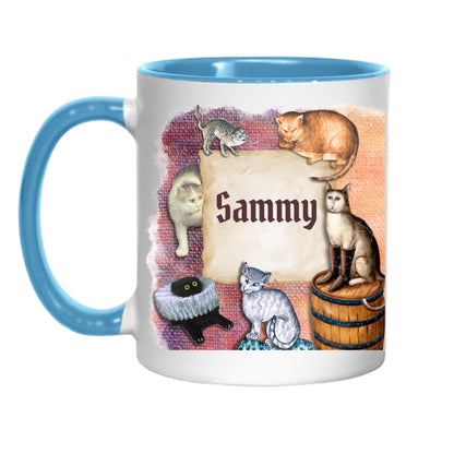 Personalised Medieval Cat Mug, Ugly Cats, Marginalia, Funny Custom Name Coffee Cup - Multi Colour Options