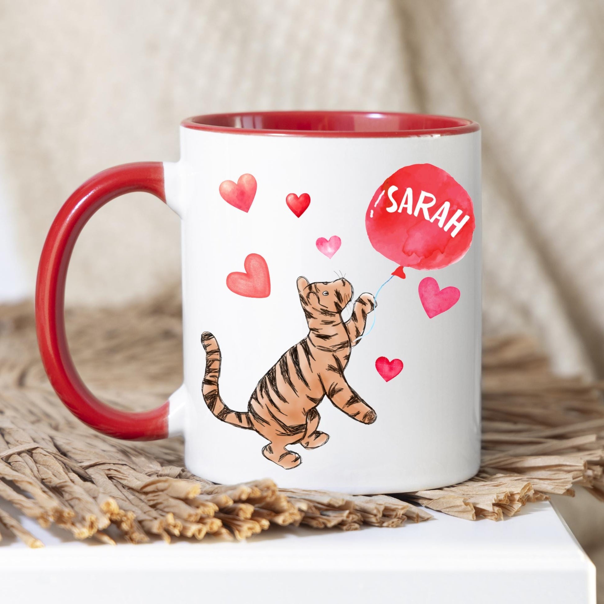 Personalised Tigger Inspired Mug, Cute Name Mug, Tiger Mug, AA Milne, Lovely Gift, Red Mug