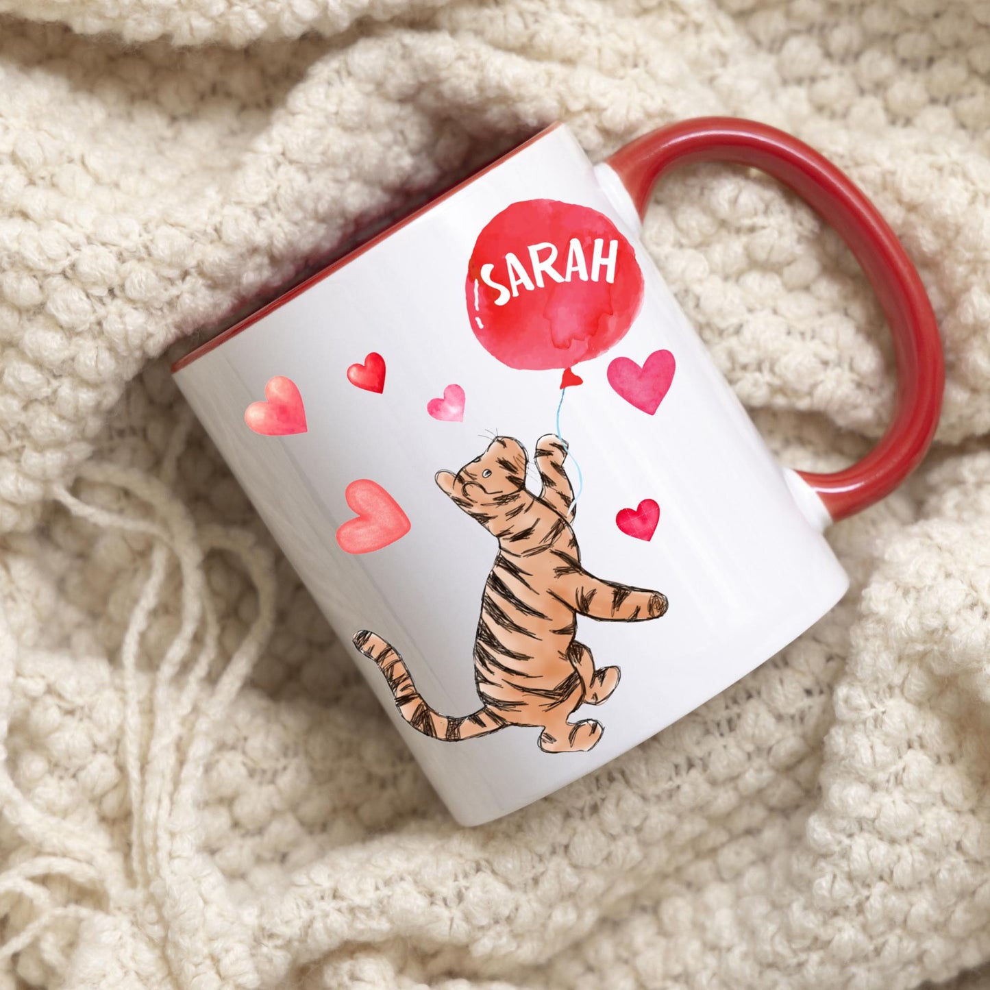 Personalised Tigger Inspired Mug, Cute Name Mug, Tiger Mug, AA Milne, Lovely Gift, Red Mug