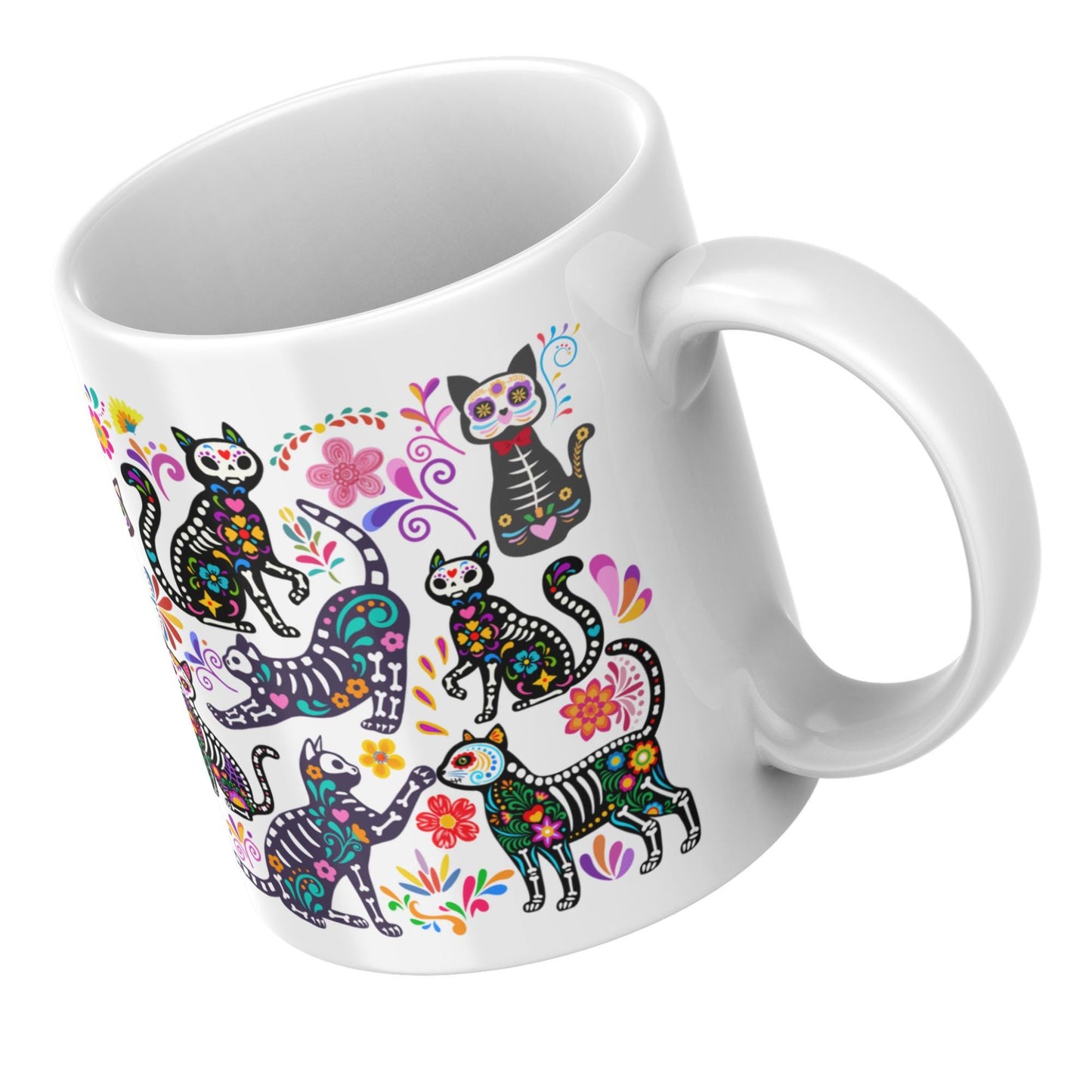 Gothic Cat Mug, Sugar Skull, Cinco De Mayo Cats, Great Gift for Goths, Emo, Multi Mug Colour Options